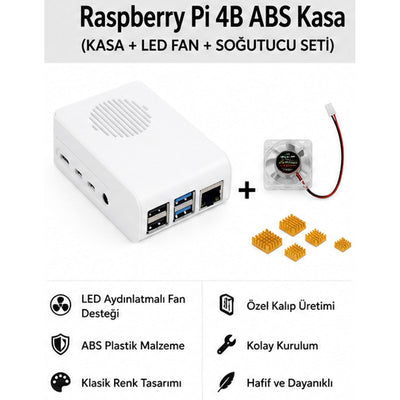 Raspberry Pi 4B ABS LED Fan Cooling Case — White