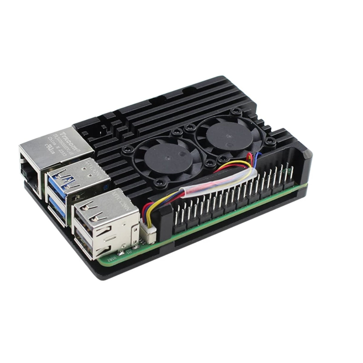 Raspberry Pi 5 Adjustable-speed Dual-Fan Aluminum-Alloy Heatsink Cover