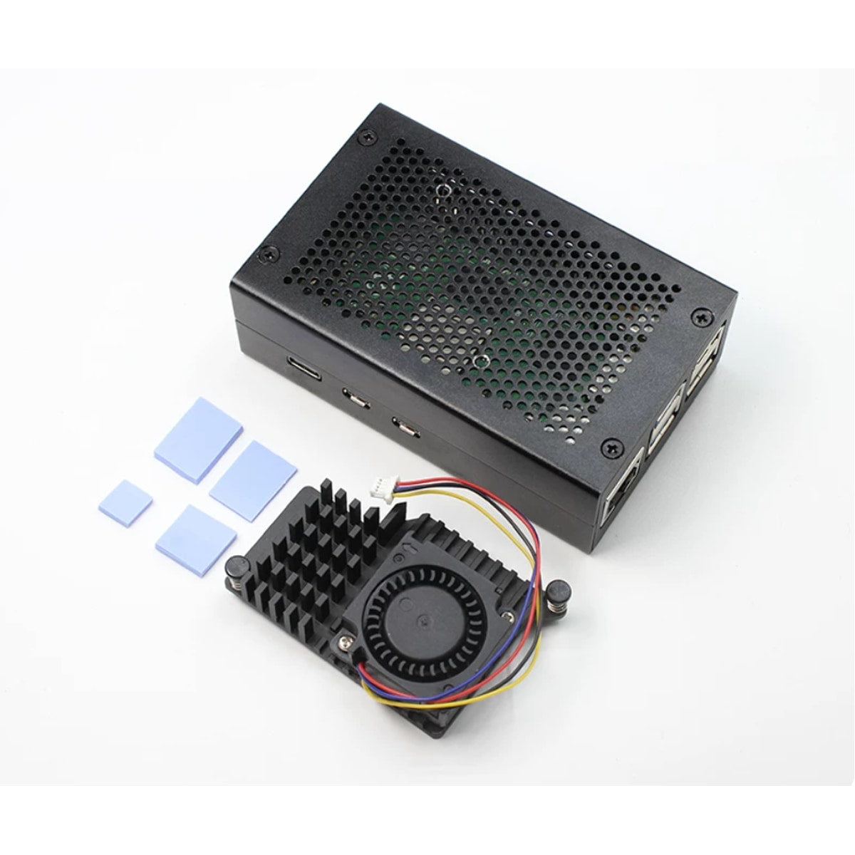 Raspberry Pi 5 aluminum Alloy Heat Sink Case With Cooling Fan Protector, Mesh Housing